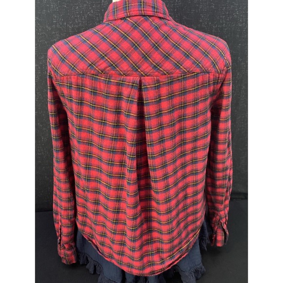 BDG Urban Outfitter Louie Red Plaid Flannel Shirt Layered Lace Ruffled Detail SP - Picture 7 of 14